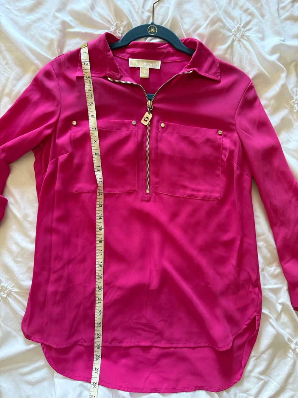 MICHAEL Michael Kors Hot Pink Zip-Pocket Long Sleeve Blouse